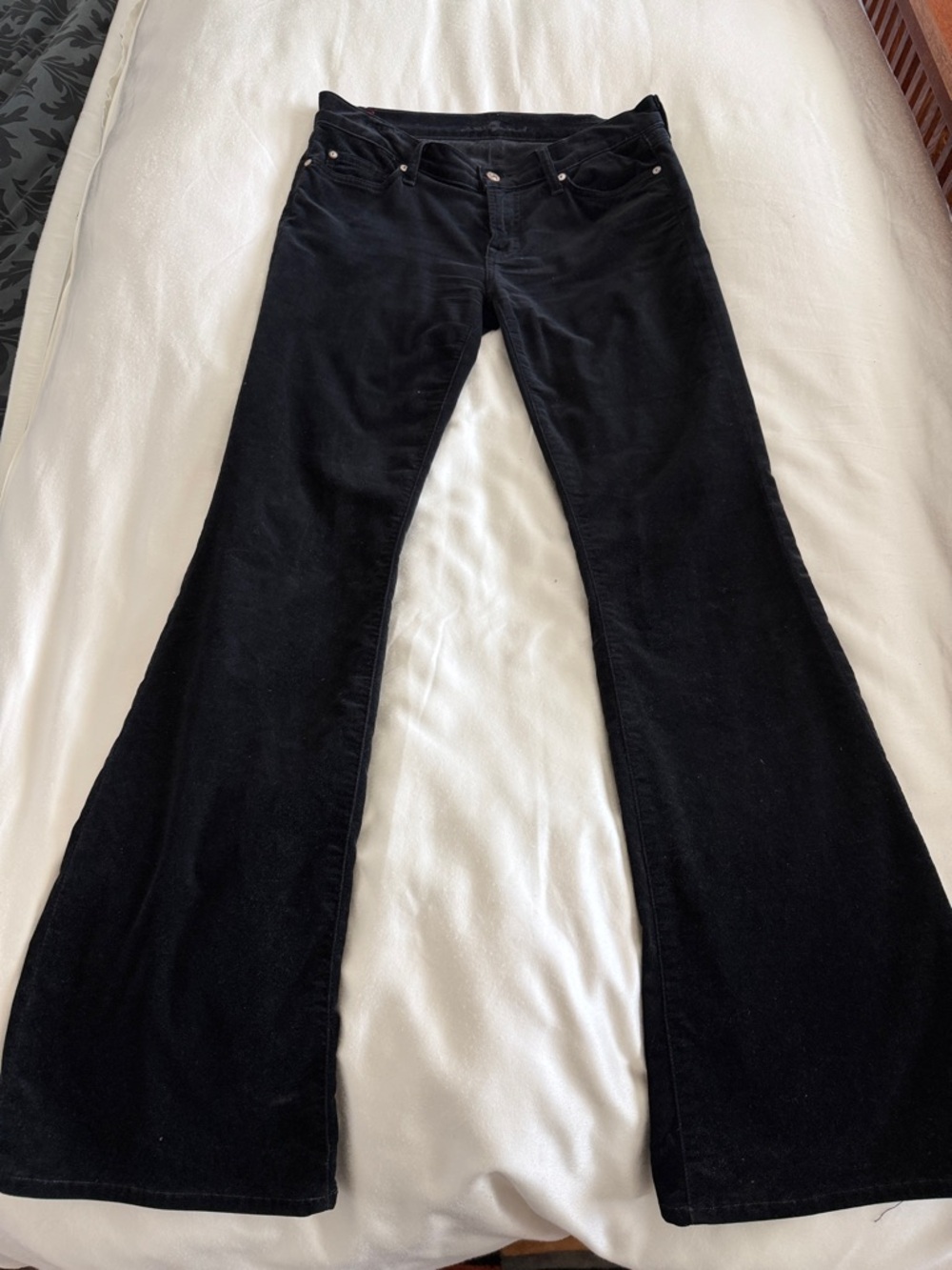 7 For All Mankind Black Velvet-Look Jeans with Red Brand Tabs